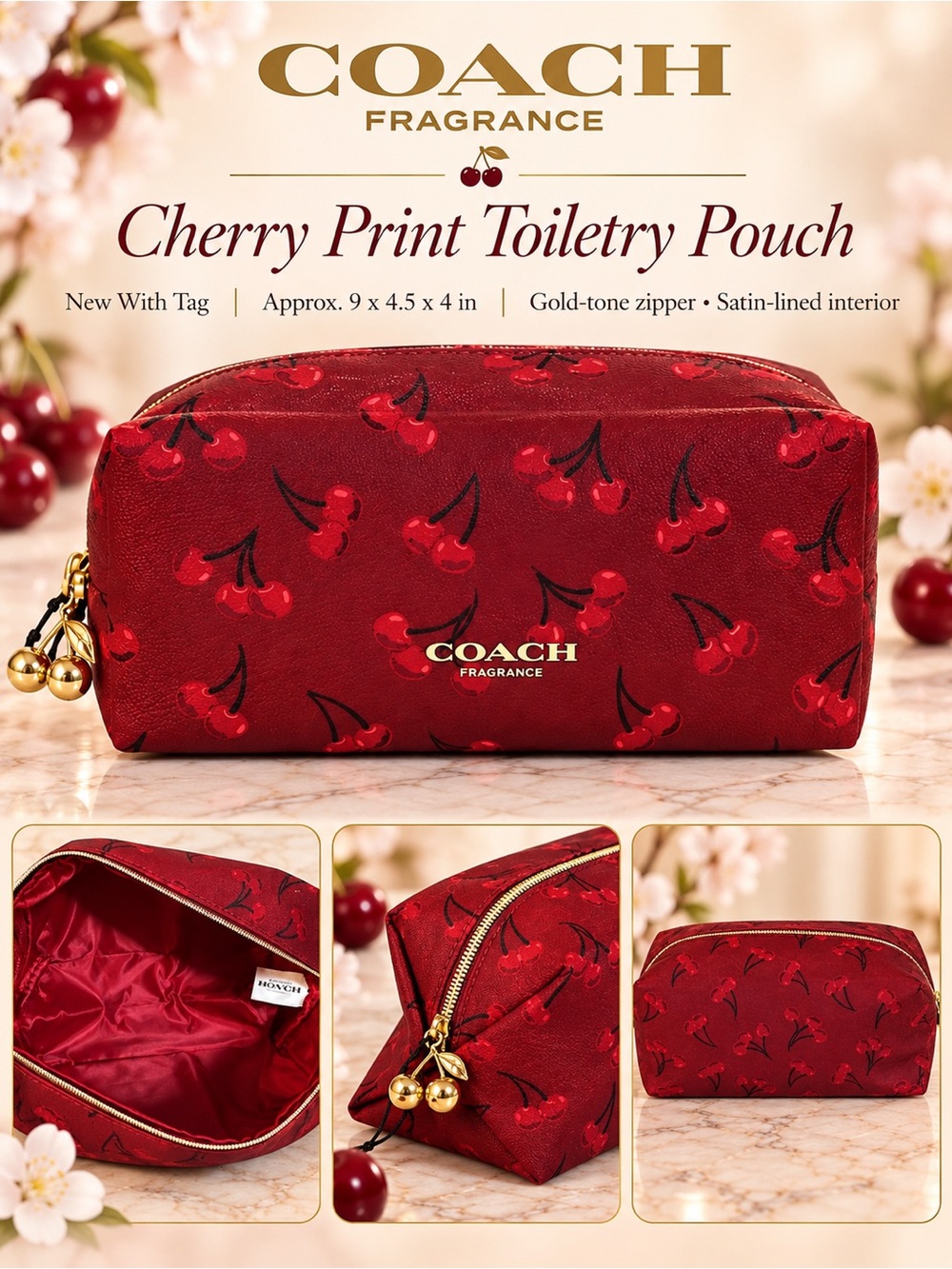 Coach Fragrance Cherry Print Toiletry Cosmetic Pouch NWT